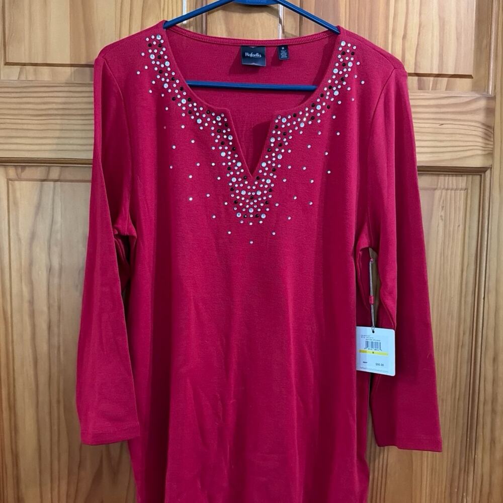Rafaella Red Embellished Long Sleeved Shirt Size M - Picture 1 of 4
